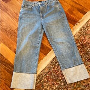 Blue Ankle Cropped Jeans with Wide Cuffs